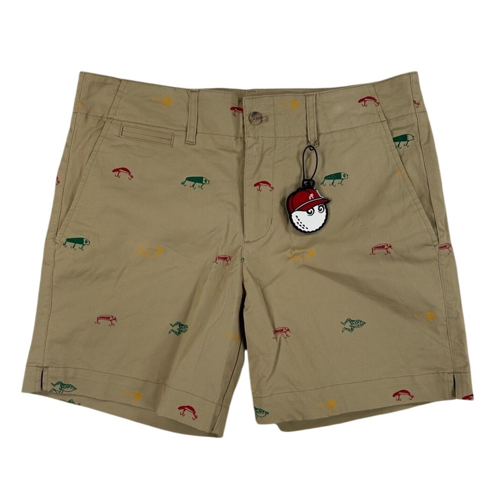 Malbon Khaki Fishing Lure Print Shorts Men's 32 NWT